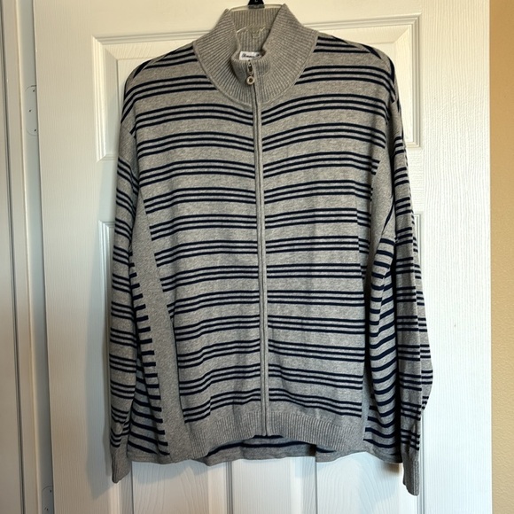 Tommy Bahama NWT men’s gray striped full zip sweater size large - Picture 1 of 10